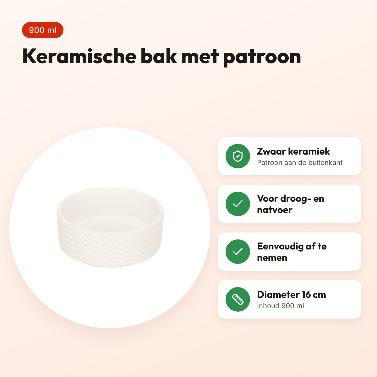 Trixie voerbak en drinkbak Wave keramiek wit 16 cm 900 ml – voor honden – voordelen