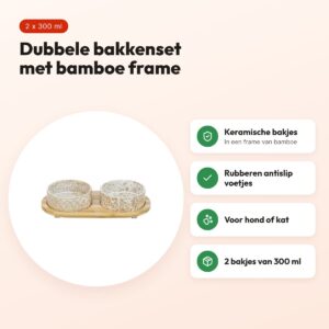 Trixie voerbak en waterbak set keramiek/bamboe wit/natuur 2 x 300 ml – voordelen