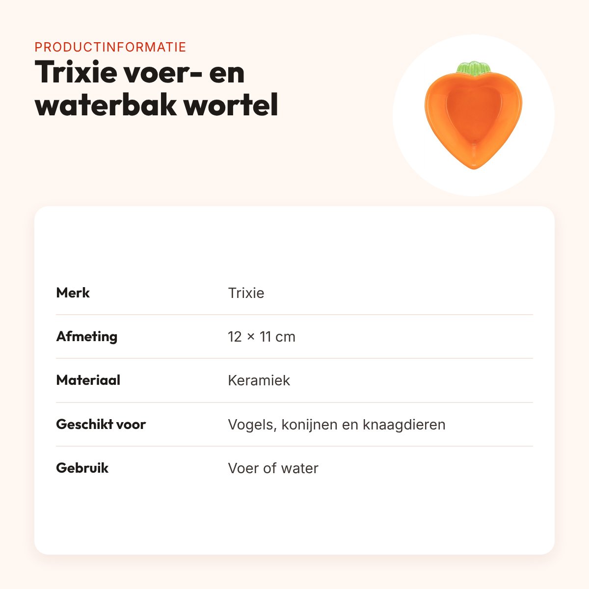 Trixie voerbak en waterbak wortel keramiek 12 x 11 cm – productinformatie