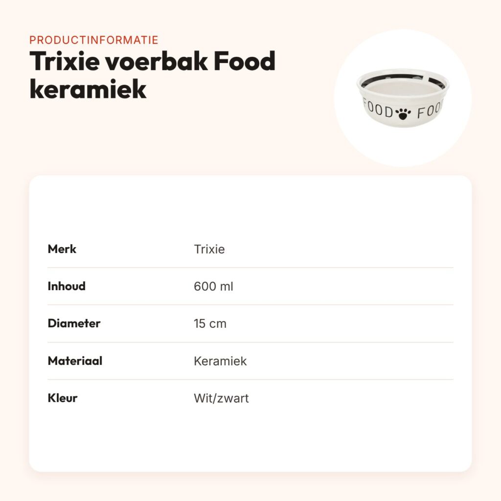 Trixie voerbak Food keramiek wit/zwart 600 ml 15 cm – voor honden – productinformatie