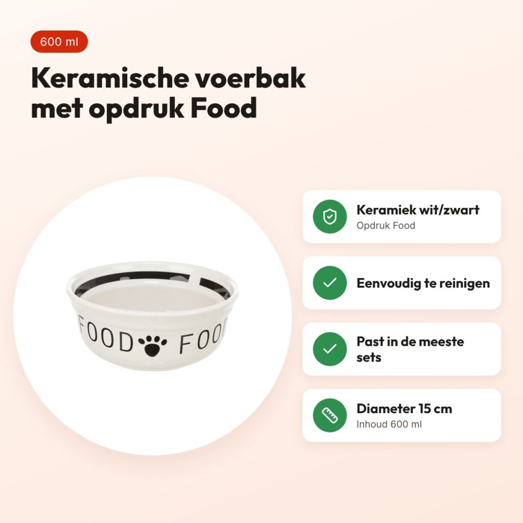 Trixie voerbak Food keramiek wit/zwart 600 ml 15 cm – voor honden – voordelen