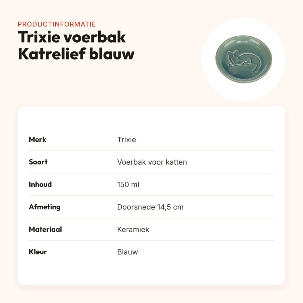 Trixie voerbak kat Katrelief keramiek blauw 14,5 cm 150 ml – productinformatie
