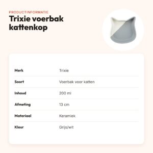 Trixie voerbak kat kattenkop keramiek grijs/wit 13 cm 200 ml – productinformatie