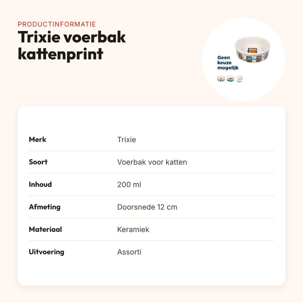 Trixie voerbak kat keramiek kattenprint assorti 12 cm 200 ml – productinformatie