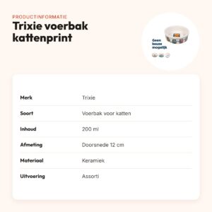 Trixie voerbak kat keramiek kattenprint assorti 12 cm 200 ml – productinformatie