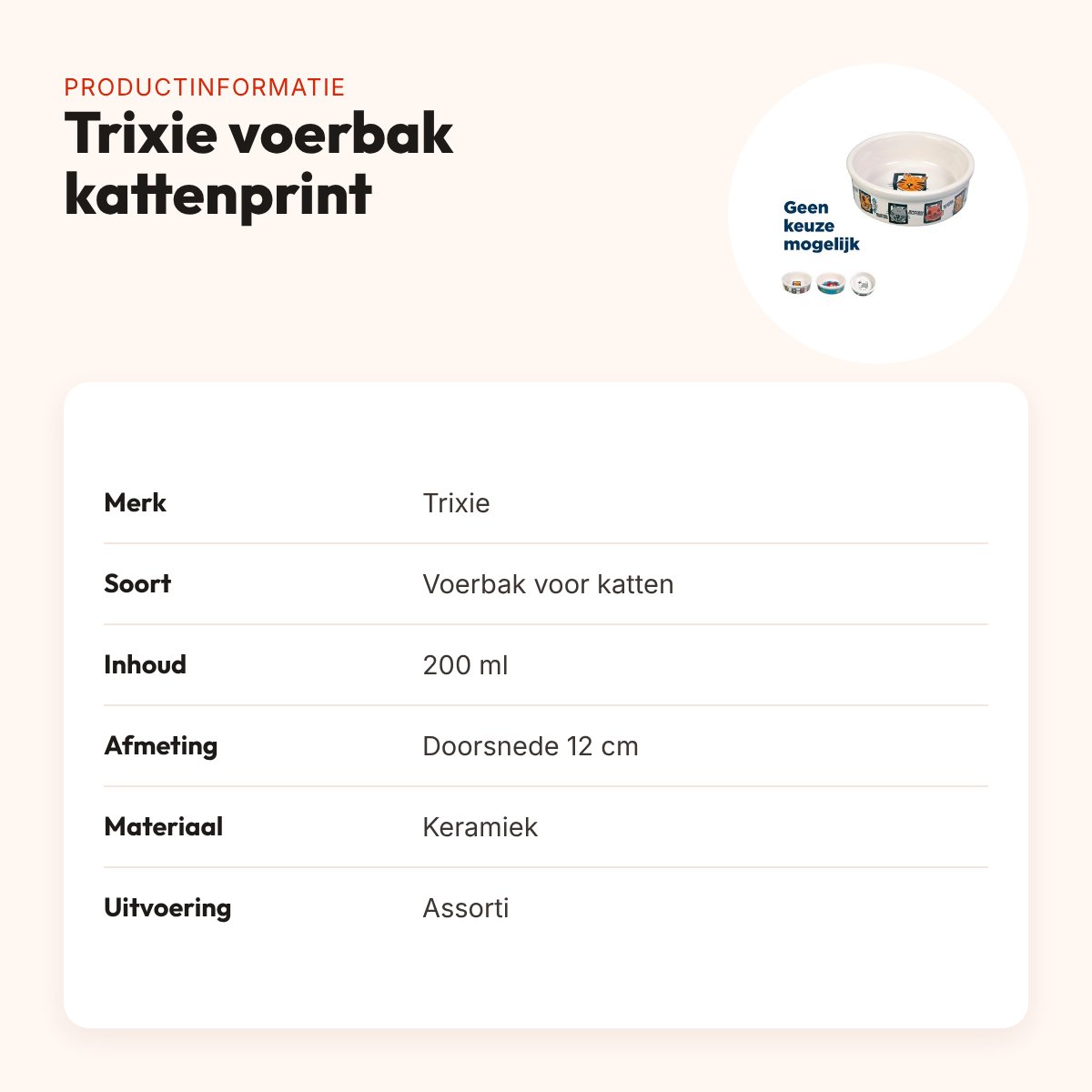 Trixie voerbak kat keramiek kattenprint assorti 12 cm 200 ml – productinformatie