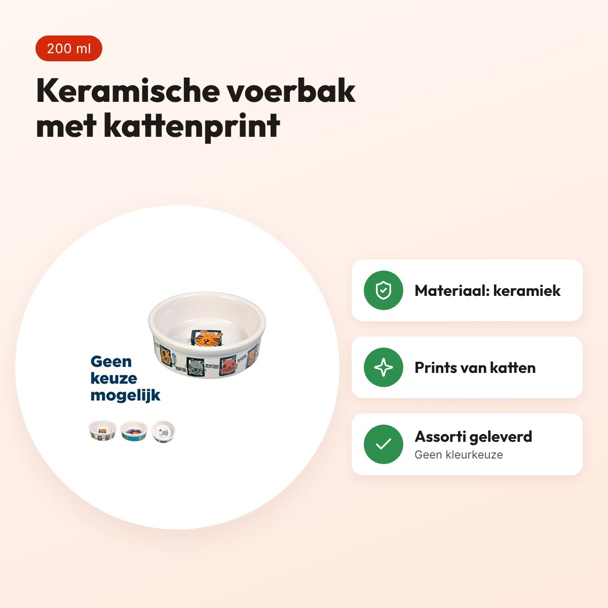 Trixie voerbak kat keramiek kattenprint assorti 12 cm 200 ml – voordelen