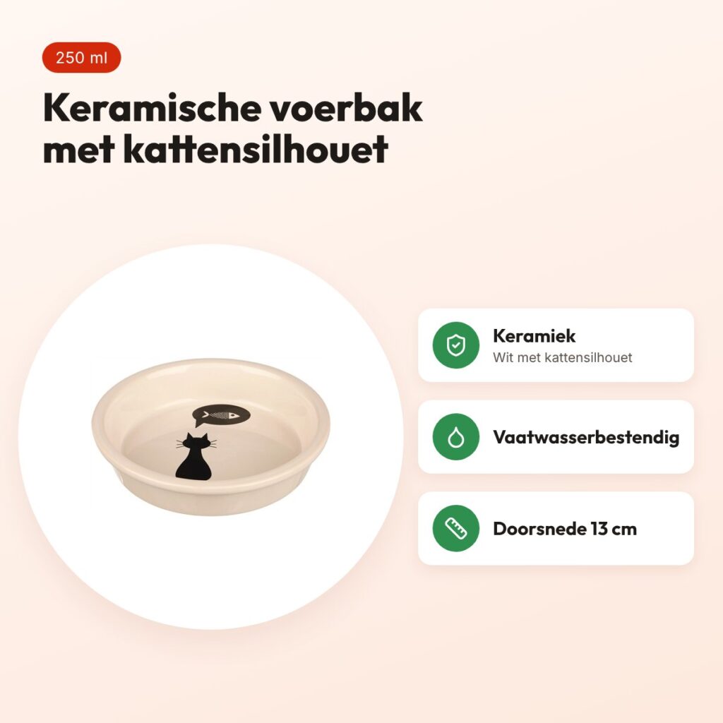 Trixie voerbak kat keramiek wit silhouet 13 cm 250 ml – vaatwasserbestendig – voordelen