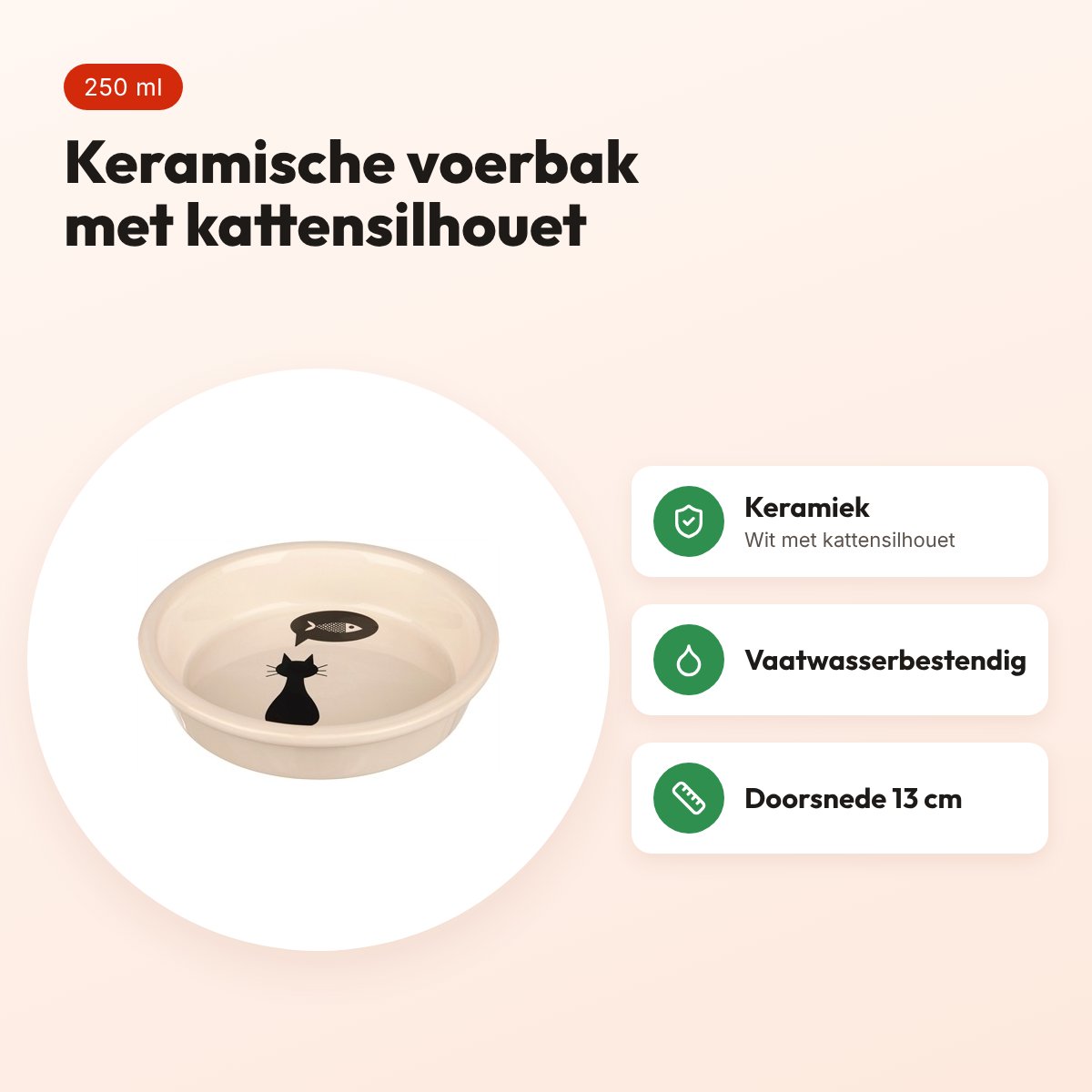 Trixie voerbak kat keramiek wit silhouet 13 cm 250 ml – vaatwasserbestendig – voordelen