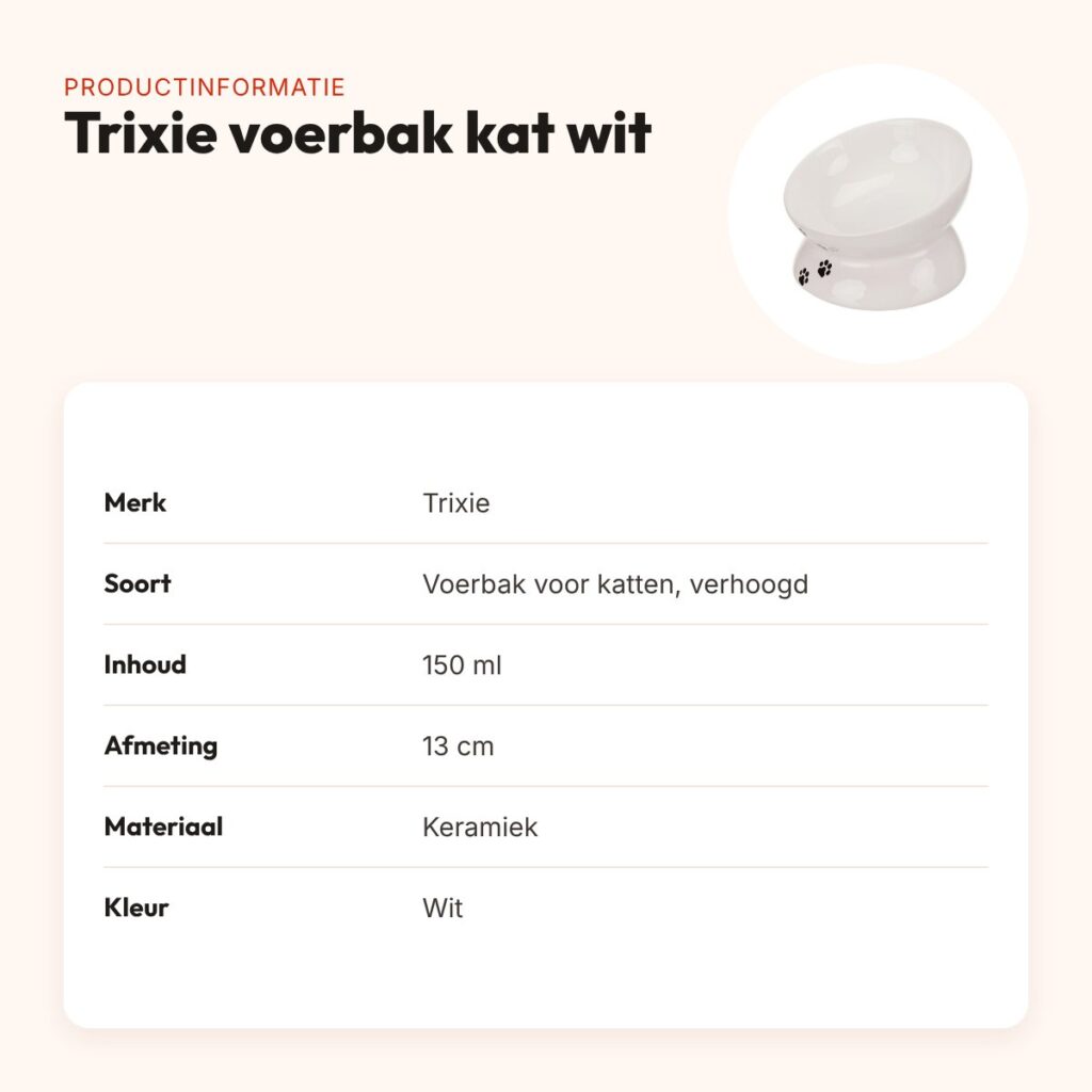 Trixie voerbak kat wit 150 ml 13 cm – ergonomisch, verhoogd – productinformatie