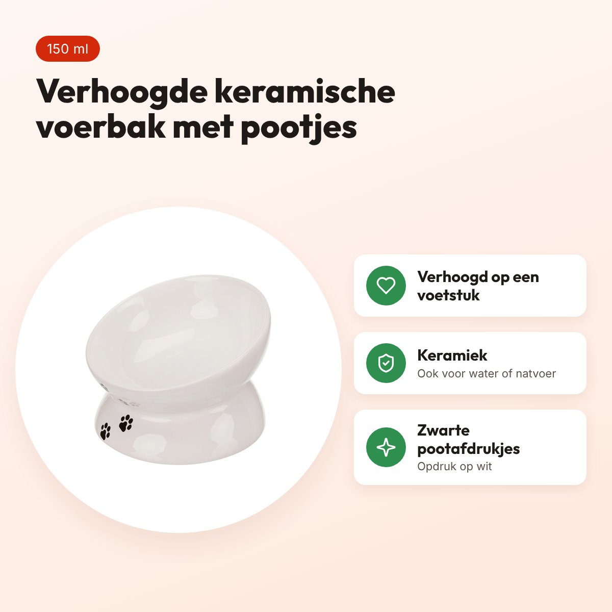 Trixie voerbak kat wit 150 ml 13 cm – ergonomisch, verhoogd – voordelen