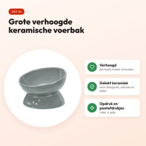 Trixie voerbak kat XXL verhoogd keramiek grijs 350 ml 17 cm – voordelen