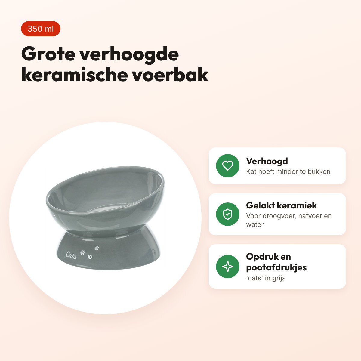 Trixie voerbak kat XXL verhoogd keramiek grijs 350 ml 17 cm – voordelen