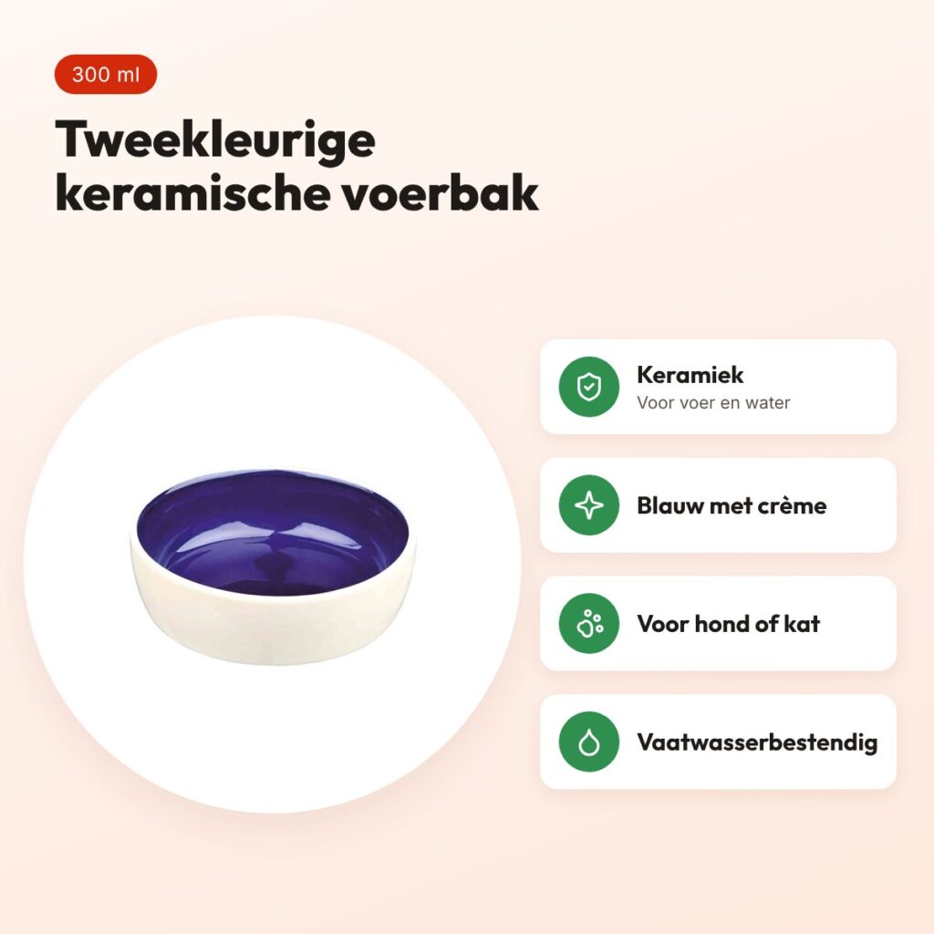 Trixie voerbak keramiek crème/blauw 13 cm 300 ml – hond of kat – voordelen