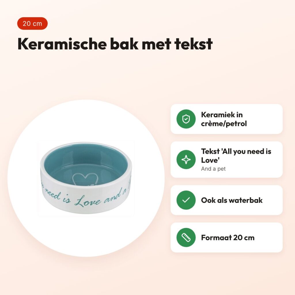 Trixie voerbak Pets Home petrol 20 cm – keramiek, crème/petrol – voordelen