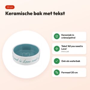 Trixie voerbak Pets Home petrol 20 cm – keramiek, crème/petrol – voordelen