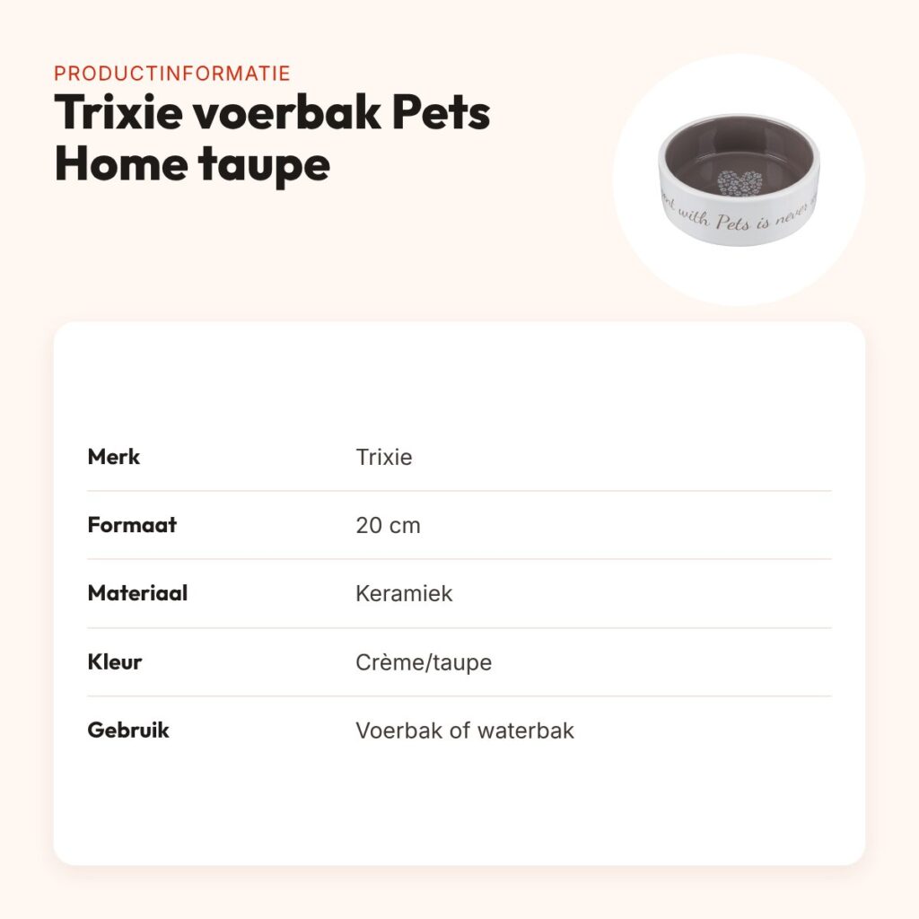 Trixie voerbak Pets Home taupe 20 cm – keramiek, crème/taupe – productinformatie