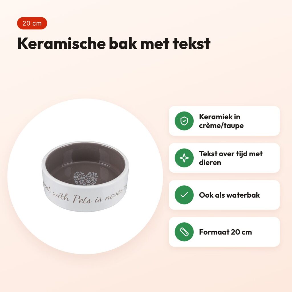 Trixie voerbak Pets Home taupe 20 cm – keramiek, crème/taupe – voordelen