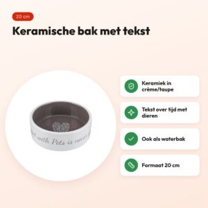 Trixie voerbak Pets Home taupe 20 cm – keramiek, crème/taupe – voordelen