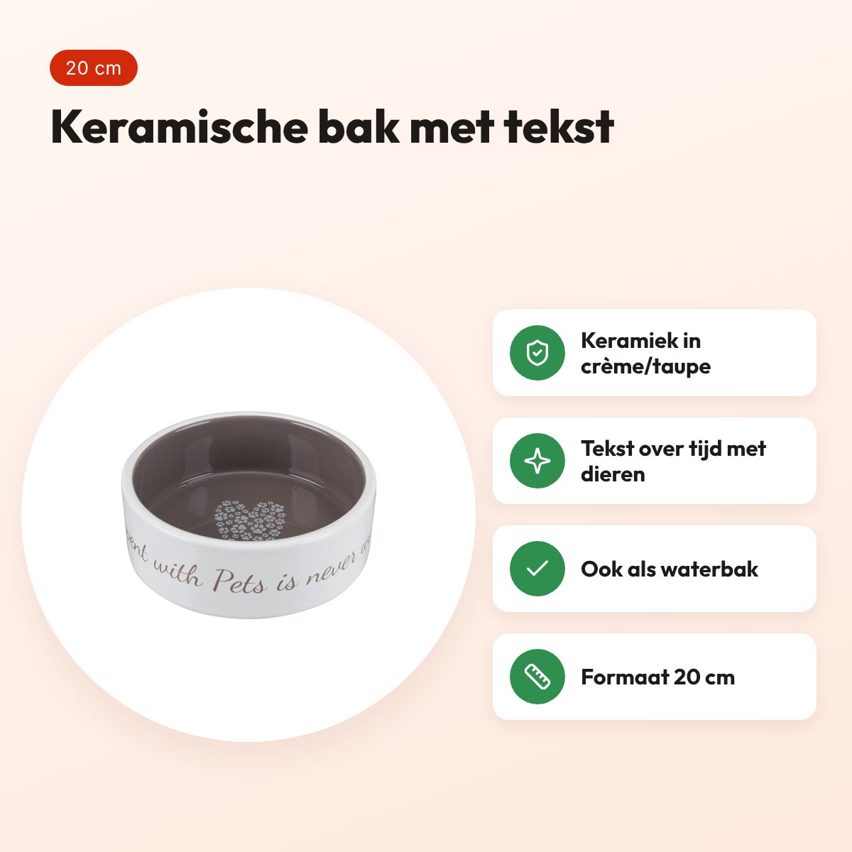 Trixie voerbak Pets Home taupe 20 cm – keramiek, crème/taupe – voordelen