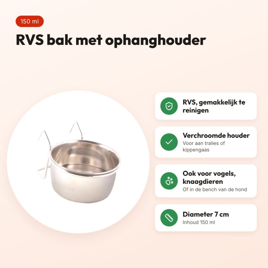 Trixie voerbak RVS 150 ml 7 cm – met houder om op te hangen – voordelen