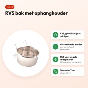 Trixie voerbak RVS 150 ml 7 cm – met houder om op te hangen – voordelen
