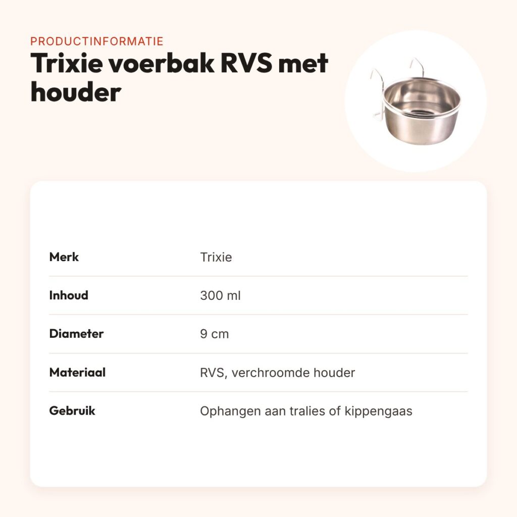 Trixie voerbak RVS 300 ml 9 cm – met houder om op te hangen – productinformatie