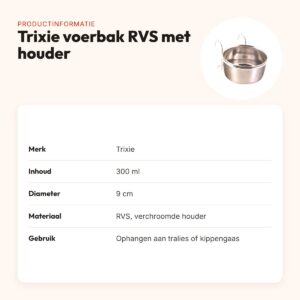 Trixie voerbak RVS 300 ml 9 cm – met houder om op te hangen – productinformatie