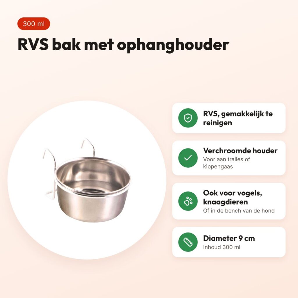 Trixie voerbak RVS 300 ml 9 cm – met houder om op te hangen – voordelen