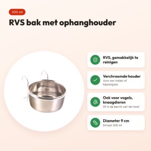 Trixie voerbak RVS 300 ml 9 cm – met houder om op te hangen – voordelen