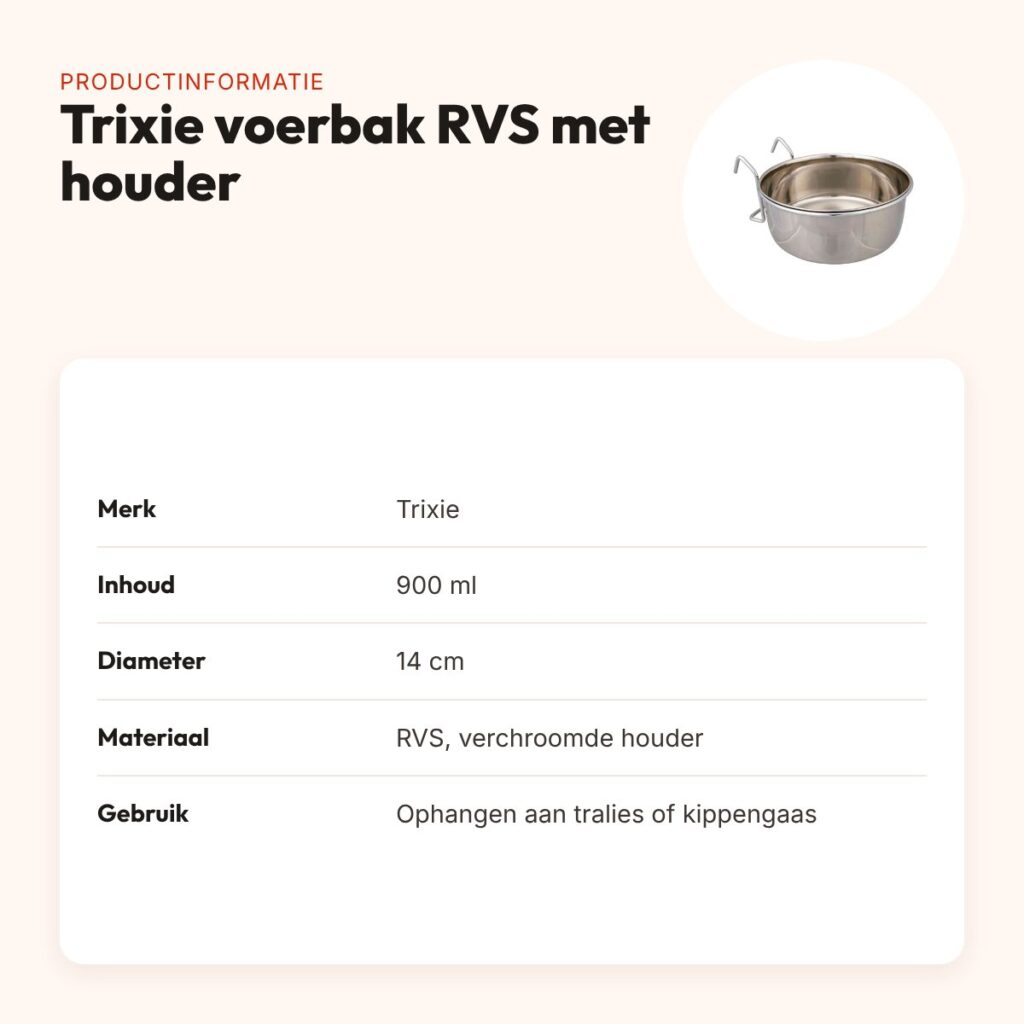 Trixie voerbak RVS 900 ml 14 cm – met houder om op te hangen – productinformatie