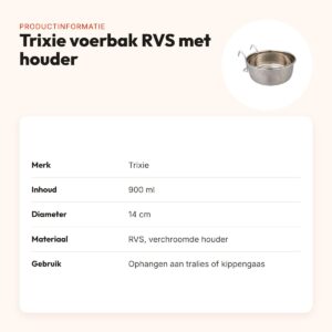 Trixie voerbak RVS 900 ml 14 cm – met houder om op te hangen – productinformatie