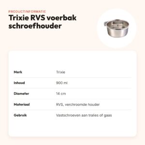 Trixie voerbak RVS 900 ml 14 cm – met schroefbevestiging voor kooi – productinformatie