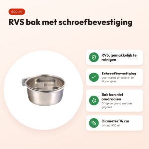 Trixie voerbak RVS 900 ml 14 cm – met schroefbevestiging voor kooi – voordelen
