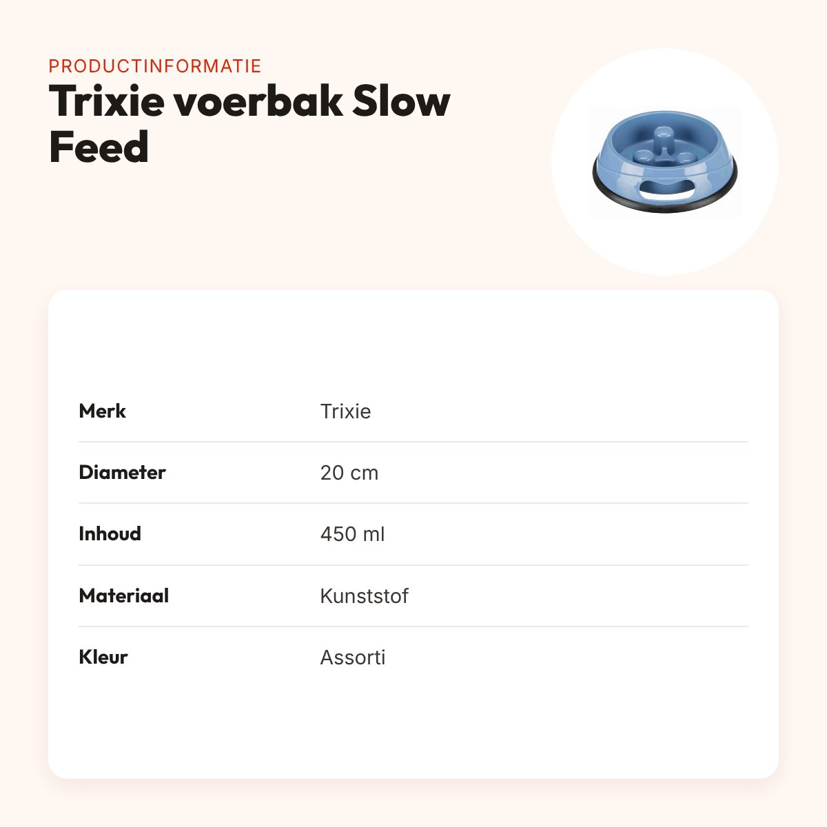 Trixie voerbak Slow Feed kunststof assorti 20 cm 450 ml – anti-slip – productinformatie