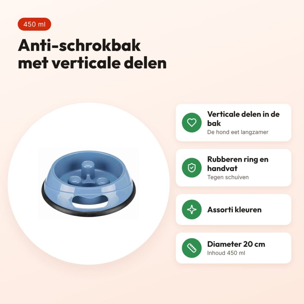 Trixie voerbak Slow Feed kunststof assorti 20 cm 450 ml – anti-slip – voordelen