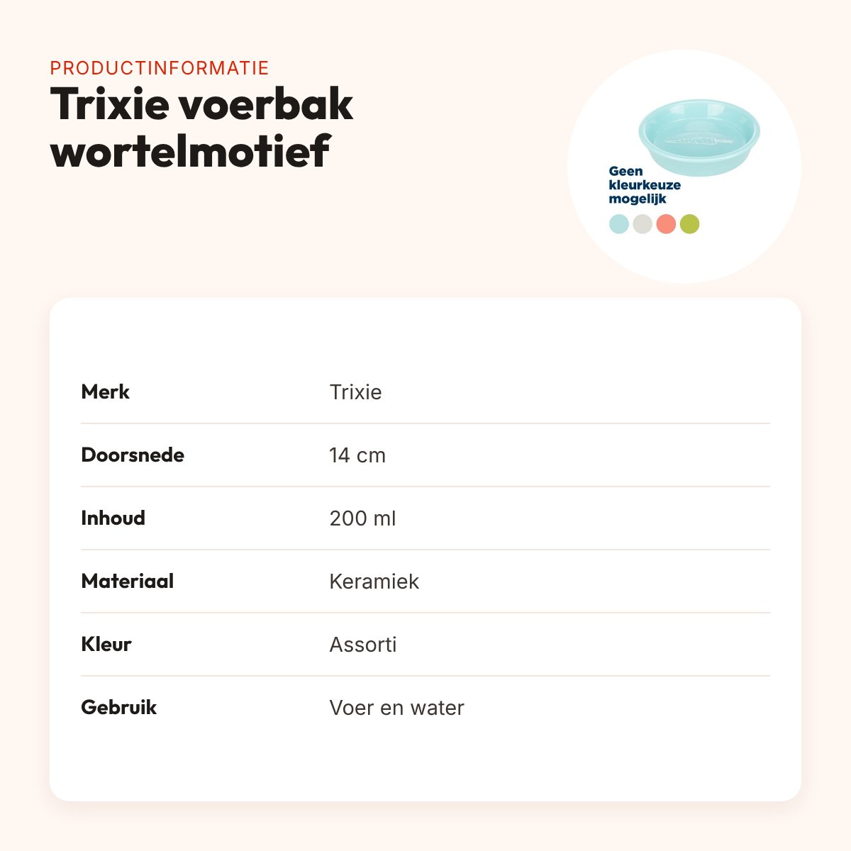 Trixie voerbak wortelmotief keramiek 14 cm – 200 ml, assorti kleur – productinformatie
