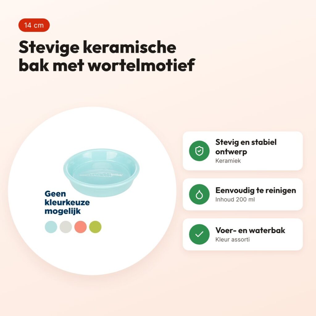 Trixie voerbak wortelmotief keramiek 14 cm – 200 ml, assorti kleur – voordelen