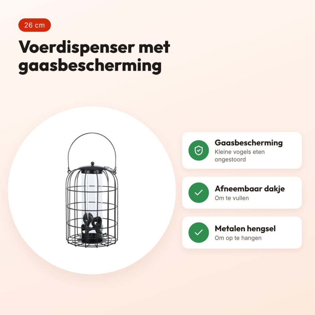 Trixie voerdispenser met gaasbescherming zwart 26 cm – voor tuinvogels – voordelen