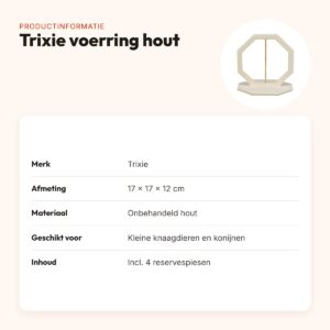 Trixie voerring onbehandeld hout 17 x 17 x 12 cm – foerageerspeelgoed – productinformatie
