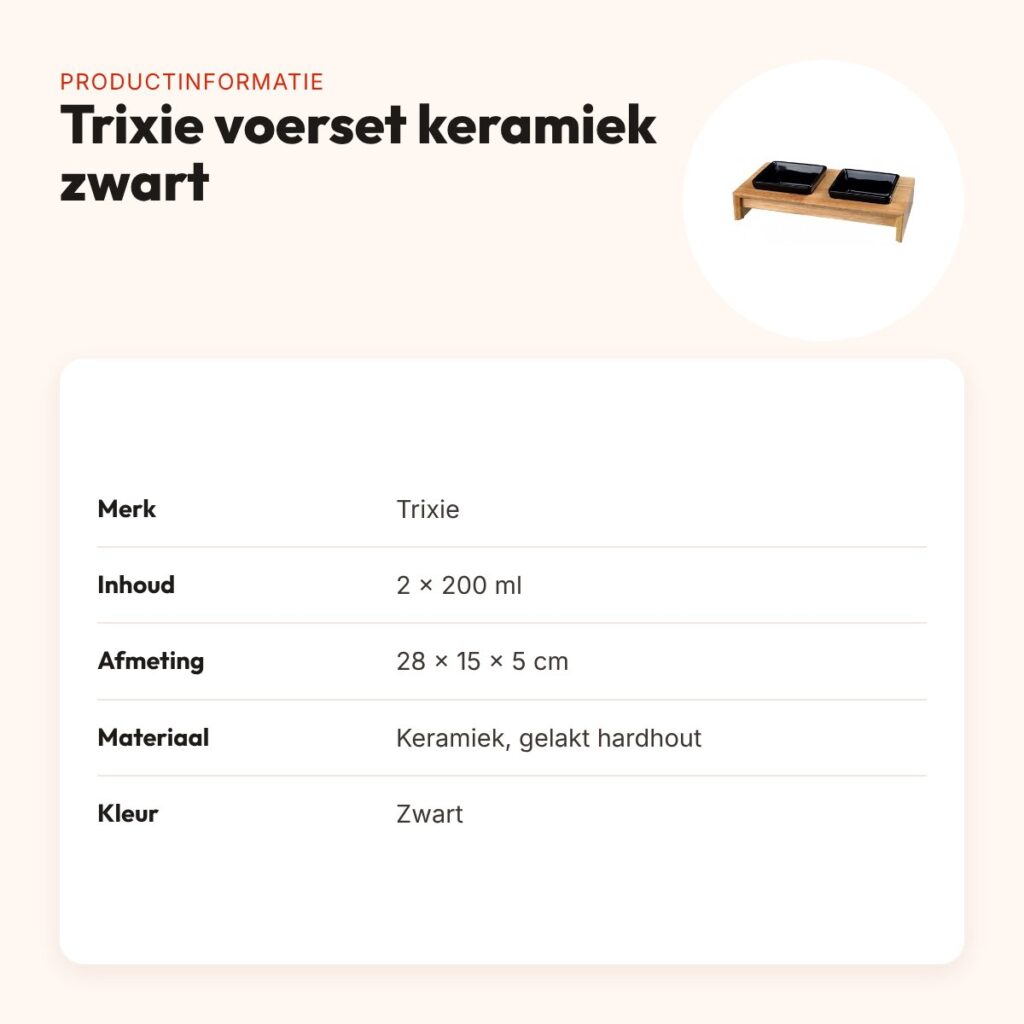 Trixie voerset keramiek zwart, houten onderstel 2 x 200 ml – productinformatie