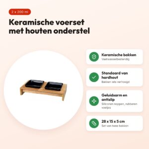 Trixie voerset keramiek zwart, houten onderstel 2 x 200 ml – voordelen