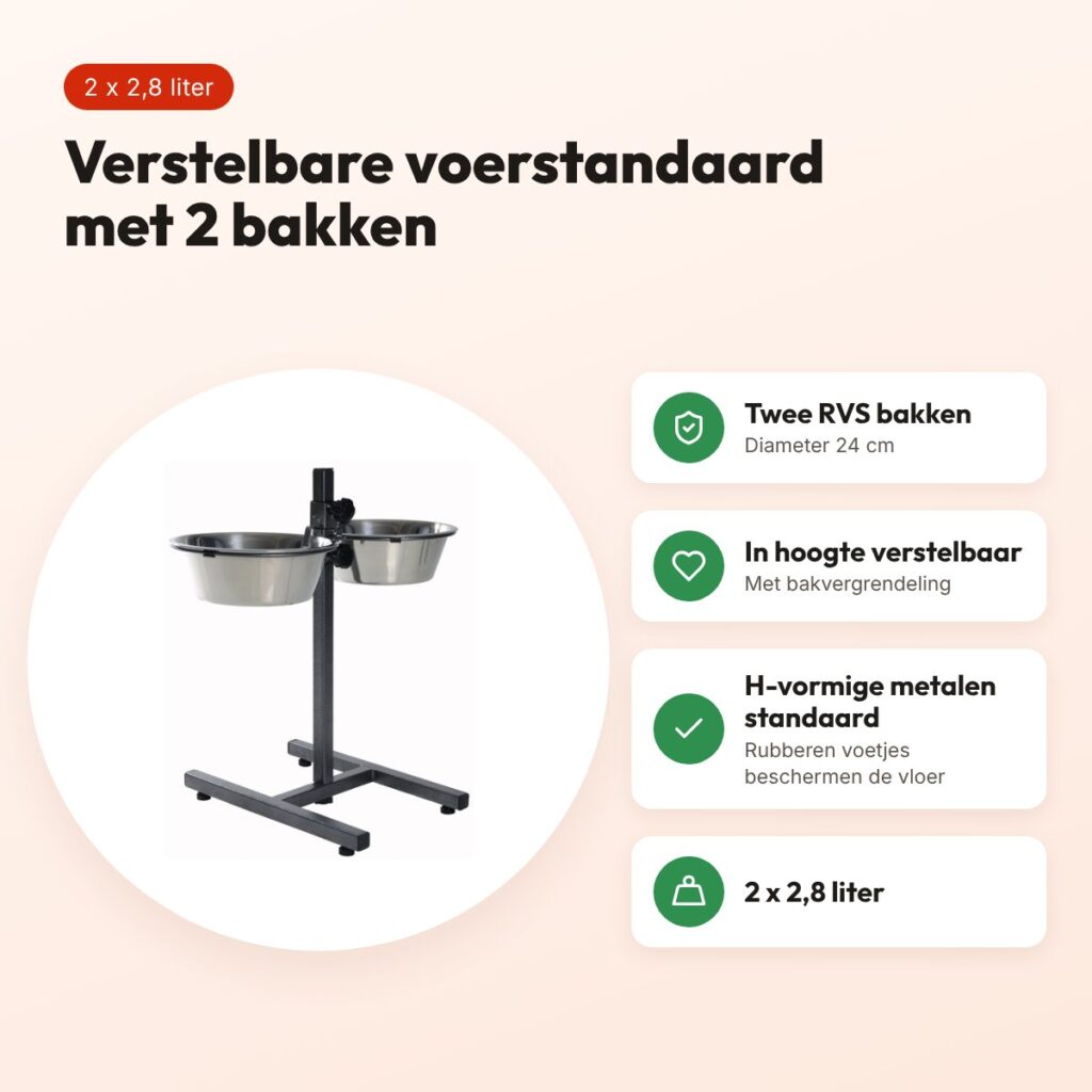 Trixie voerstandaard 2,8 liter 24 cm – verstelbaar, met 2 RVS bakken – voordelen