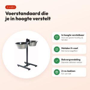 Trixie voerstandaard met 2 rvs-bakken 4,5 l 28 cm – in hoogte verstelbaar – voordelen
