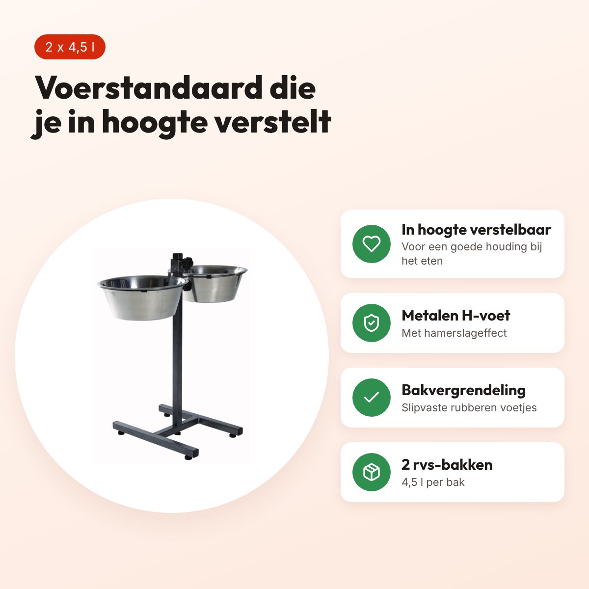 Trixie voerstandaard met 2 rvs-bakken 4,5 l 28 cm – in hoogte verstelbaar – voordelen