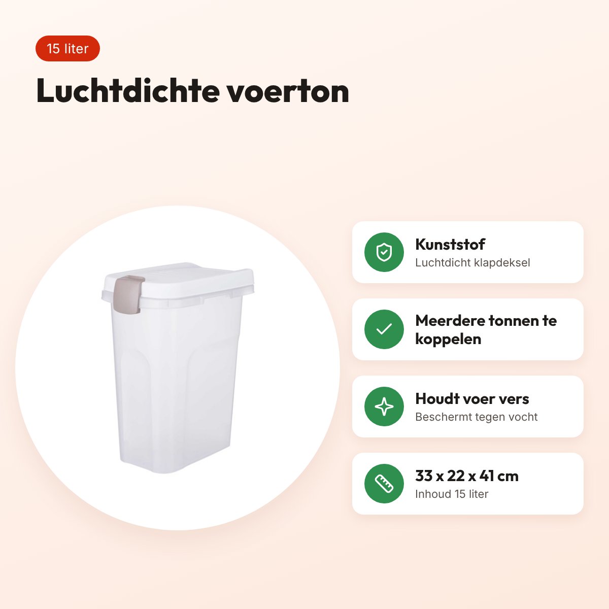 Trixie voerton transparant wit 15 liter – luchtdicht, 33 x 22 x 41 cm – voordelen