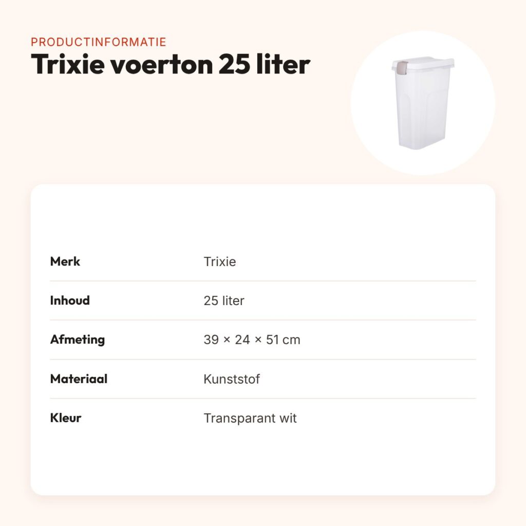 Trixie voerton transparant wit 25 liter – luchtdicht, 39 x 24 x 51 cm – productinformatie