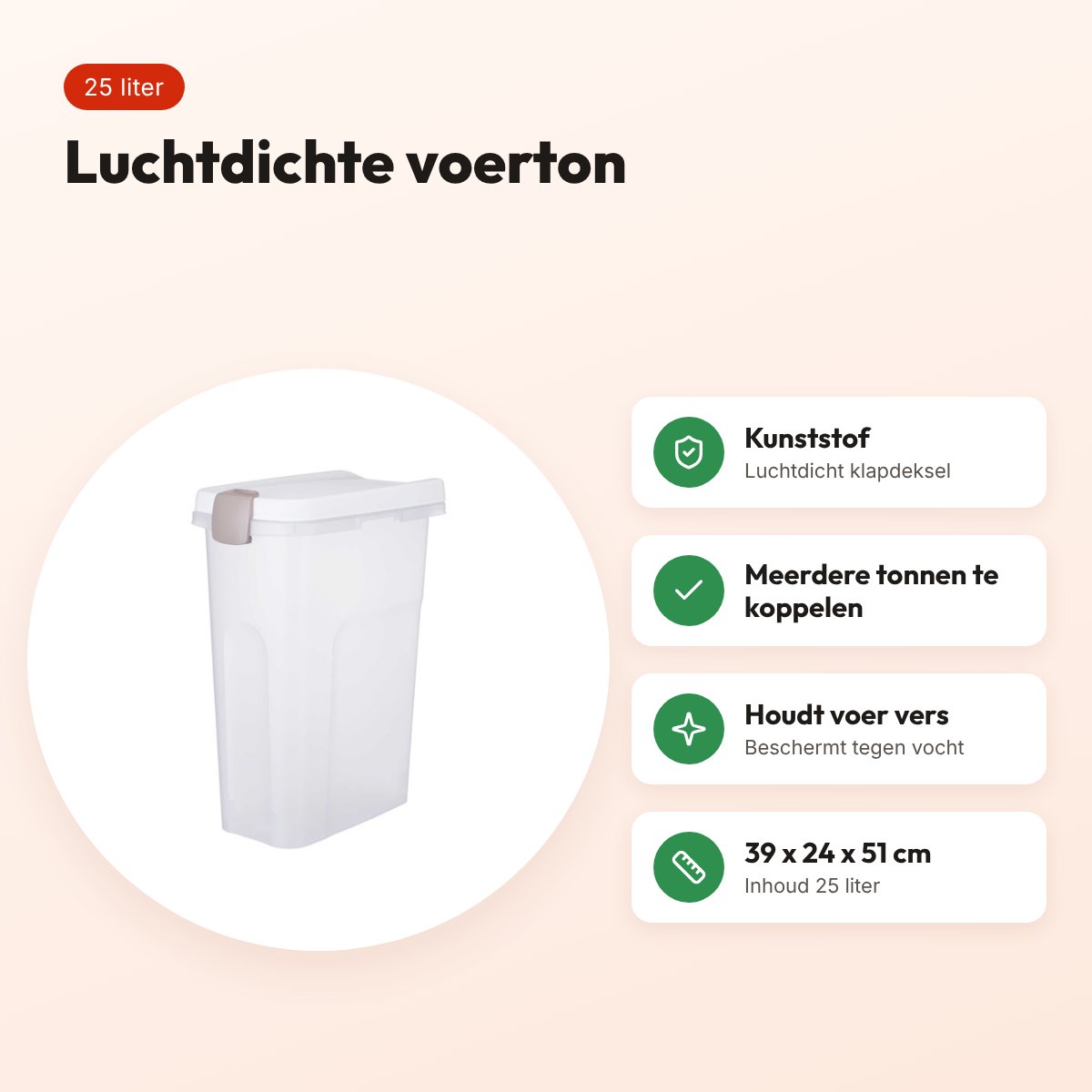 Trixie voerton transparant wit 25 liter – luchtdicht, 39 x 24 x 51 cm – voordelen