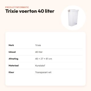 Trixie voerton transparant wit 40 liter – luchtdicht, met wieltjes – productinformatie