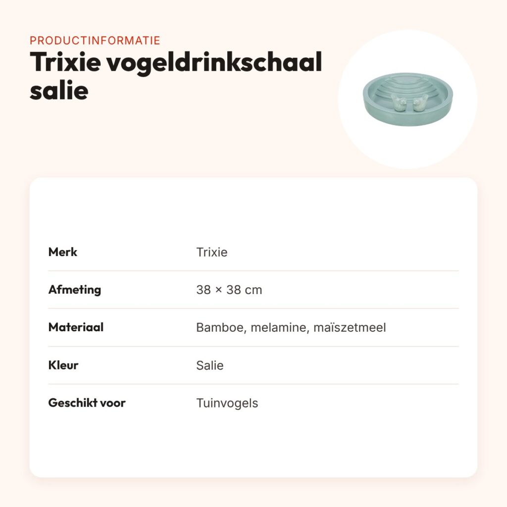Trixie vogeldrinkschaal vrijstaand bamboevezel salie 38 x 38 cm – productinformatie
